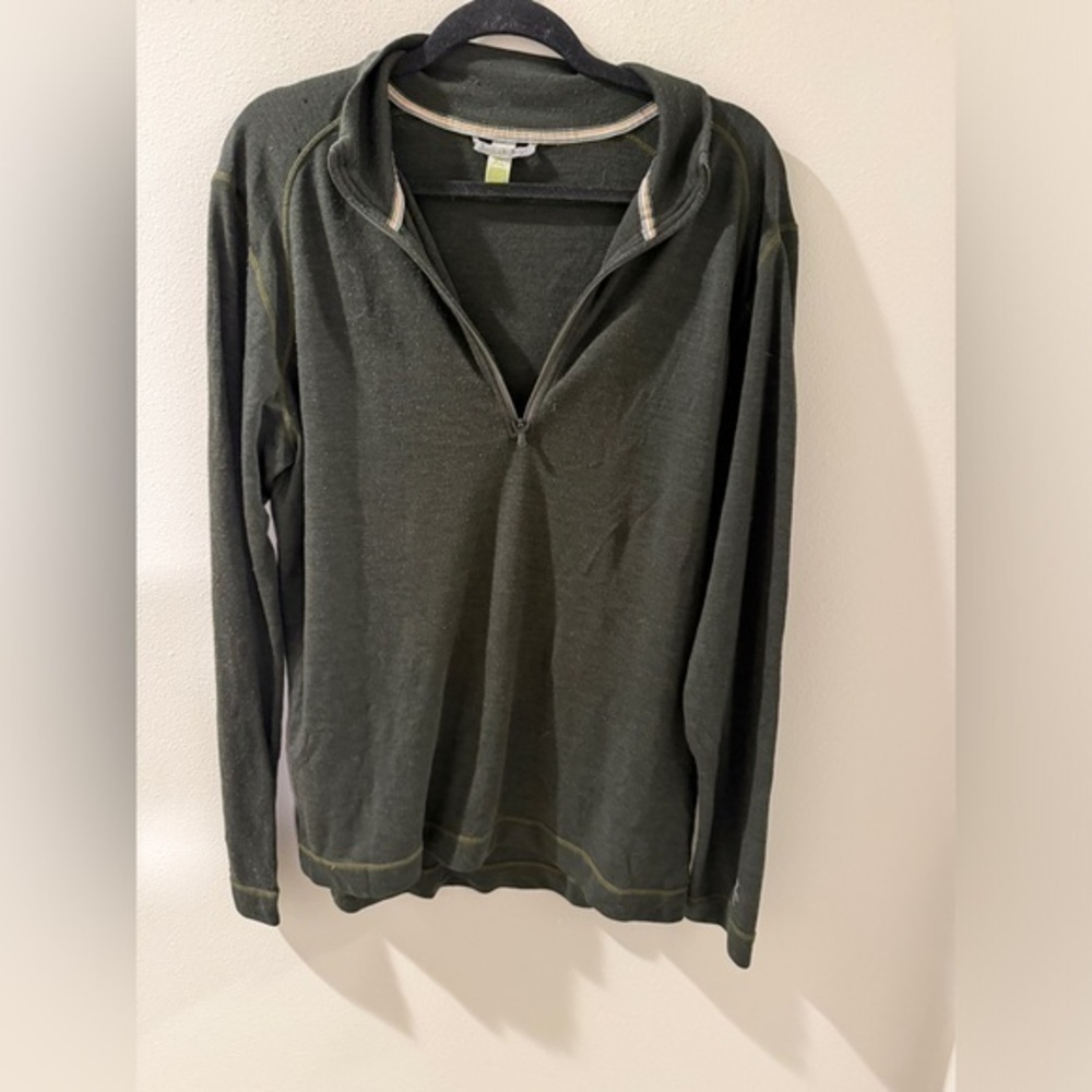 Smartwool Men's XL Quarter‎ Zip Pullover Olive Green Merino Wool Long Sleeve
